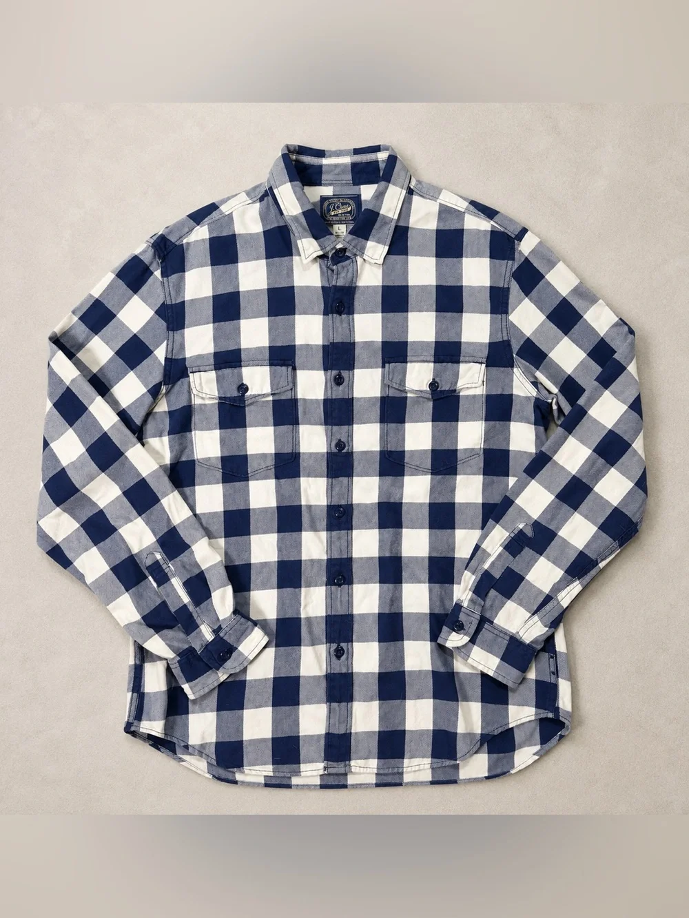 J.Crew Sportsmen’s Outfitters Plaid Shirt Men’s L Slim Blue White 100% Cotton